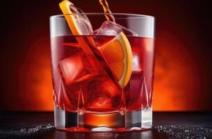 ai gerado suave beber com gelo, verão coquetel com laranja casca, alcoólico coquetel negroni, internacional bartenders dia foto