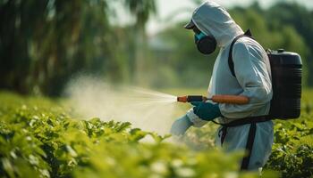 ai gerado agricultor rega vegetal foto