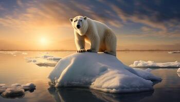ai gerado polar Urso em pé em iceberg este é Derretendo foto