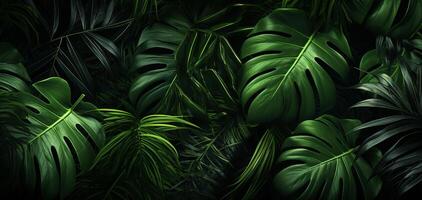 ai gerado fechar-se tropical verde folha natureza dentro a jardim, digital pintura obra de arte foto