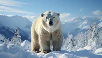 ai gerado majestoso ártico mamífero caminhando dentro neve coberto montanha panorama gerado de ai foto