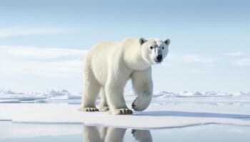 ai gerado majestoso ártico mamífero caminhando em congeladas gelo, olhando às Câmera gerado de ai foto