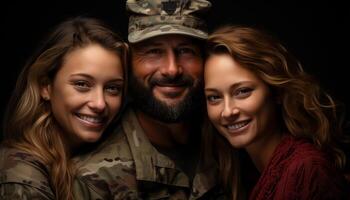 ai gerado sorridente homens e mulheres, felicidade dentro amor, olhando às Câmera gerado de ai foto