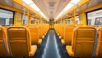 ai gerado uma moderno amarelo ônibus velocidades através a esvaziar metrô estação gerado de ai foto