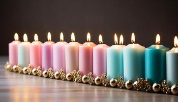 ai gerado brilhando luz de velas ilumina celebração, simbolizando espiritualidade e harmonia gerado de ai foto