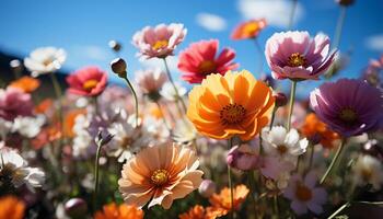 ai gerado uma vibrante Prado do multi colori flores dentro a verão gerado de ai foto
