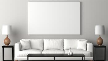 ai gerado moderno apartamento vivo quarto com confortável sofá, elegante decoração gerado de ai foto