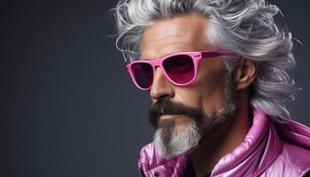 ai gerado uma confiante, à moda homem com cinzento cabelo e uma barba gerado de ai foto