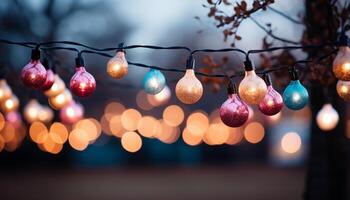 ai gerado brilhando Natal luzes iluminar inverno noite, a comemorar festivo estação gerado de ai foto