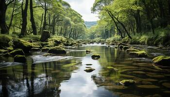 ai gerado tranquilo cena natureza beleza dentro uma fluindo água panorama gerado de ai foto