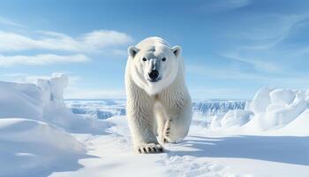 ai gerado uma majestoso ártico mamífero em pé dentro a neve coberto panorama gerado de ai foto