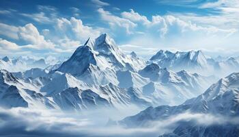 ai gerado majestoso montanha pico, neve coberto paisagem, tranquilo cena, panorâmico beleza gerado de ai foto