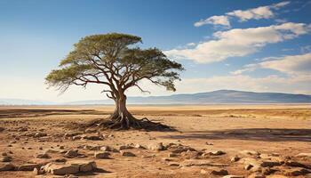 ai gerado árido África tranquilo savana, empoeirado planícies, controlo remoto montanhas, panorâmico horizonte gerado de ai foto