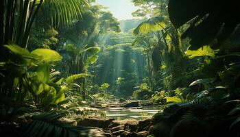 ai gerado a verde floresta plantar prospera dentro tropical floresta tropical, embaixo da agua beleza gerado de ai foto