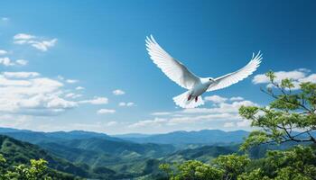 ai gerado vôo gaivota spreads asas dentro meio ar, simbolizando liberdade e Paz gerado de ai foto