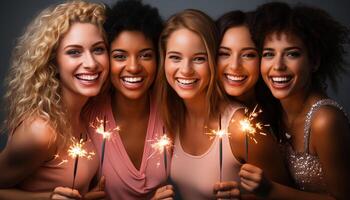 ai gerado uma grupo do sorridente mulheres desfrutando uma alegre festa juntos gerado de ai foto