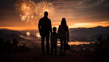 ai gerado família comemora ao ar livre, amor e felicidade dentro natureza beleza gerado de ai foto