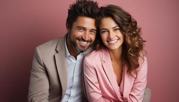 ai gerado sorridente homens e mulheres, amor e felicidade, juntos dentro romance gerado de ai foto