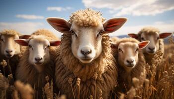 ai gerado fofa animais pastar dentro verde Prado, natureza beleza capturado gerado de ai foto