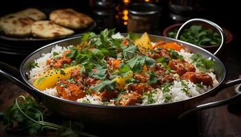 ai gerado frescor e saudável comendo uma vegetariano salada com grelhado legumes gerado de ai foto