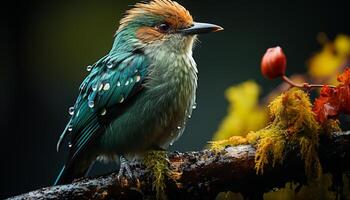 ai gerado em repouso beija Flor empoleirar-se em filial, vibrante cores dentro natureza gerado de ai foto