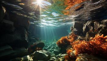 ai gerado embaixo da agua aventura peixe nadar dentro multi colori coral recife gerado de ai foto