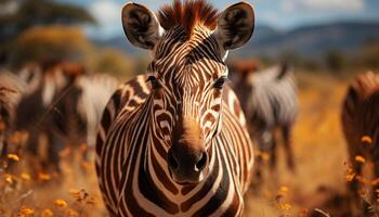 ai gerado zebra rebanho pastar em africano savana, beleza dentro natureza gerado de ai foto