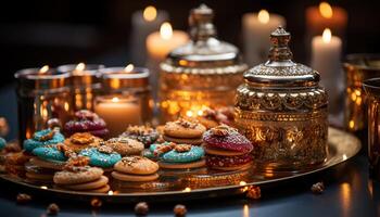 ai gerado caseiro sobremesa chocolate biscoito, luz de velas, doce indulgência, gourmet tentação gerado de ai foto