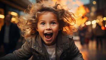 ai gerado sorridente criança goza brincalhão inverno diversão, despreocupado e feliz gerado de ai foto