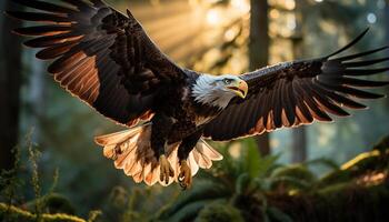 ai gerado majestoso Careca Águia subindo, símbolo do liberdade dentro natureza gerado de ai foto