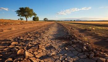 ai gerado árido África empoeirado paisagem, seco aquecer, tranquilo pôr do sol, desaparecimento horizonte gerado de ai foto