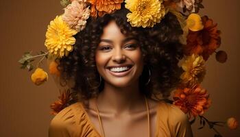 ai gerado sorridente mulher, jovem adulto, beleza, felicidade, alegre, retrato, fêmeas, jovem mulheres, cheio de dentes sorriso, só gerado de ai foto