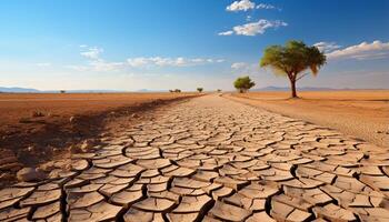 ai gerado árido clima, extremo aquecer, erodido paisagem, empoeirado céu, abandonado Fazenda gerado de ai foto