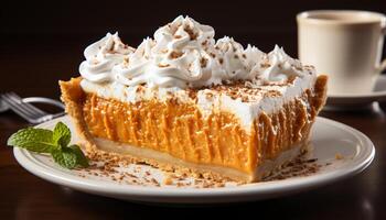 ai gerado caseiro doce torta com açoitado creme e chocolate decoração gerado de ai foto