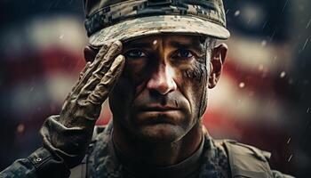 ai gerado uma determinado veterano, uma símbolo do americano força e patriotismo gerado de ai foto