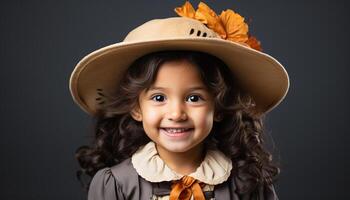 ai gerado fofa menina sorridente, olhando às Câmera, alegre e brincalhão gerado de ai foto