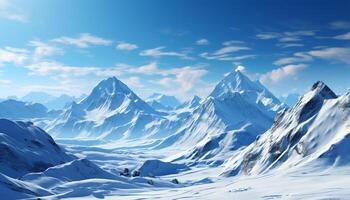 ai gerado majestoso montanha pico, neve coberto paisagem, tranquilo cena, congeladas água gerado de ai foto