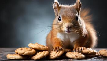 ai gerado fofa fofo Coelho comendo lanche, olhando às Câmera dentro de casa gerado de ai foto