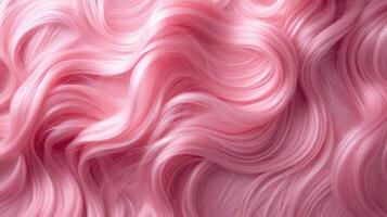 ai gerado saudável colori encaracolado Rosa cabelo com ondulado textura em Rosa fundo. vibrante fascínio, ai gerado. foto