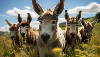 ai gerado fofa animais pastar dentro verde Prado, desfrutando verão ao ar livre gerado de ai foto