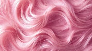 ai gerado saudável colori encaracolado Rosa cabelo com ondulado textura em Rosa fundo. vibrante fascínio, ai gerado. foto