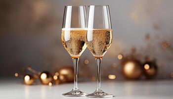 ai gerado luxo celebração champanhe, vinho, vidro, elegância, ouro, festa, romance gerado de ai foto