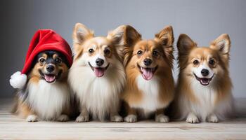 ai gerado fofa animais de estimação sentado dentro uma linha, olhando às Câmera, sorridente gerado de ai foto