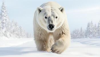 ai gerado fofa ártico mamífero caminhando dentro neve, olhando às Câmera gerado de ai foto