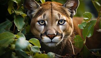 ai gerado fofa felino olhando às Câmera dentro tropical floresta tropical gerado de ai foto