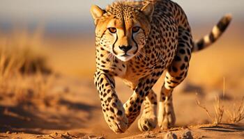 ai gerado majestoso guepardo caminhando dentro africano estepe, assistindo beleza dentro natureza gerado de ai foto