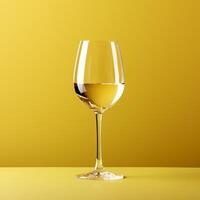 ai gerado uma cheio vidro do branco vinho em uma amarelo fundo. foto