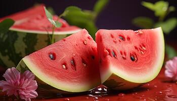 ai gerado fresco Melancia fatiar, doce, suculento, refrescante, saudável verão lanche gerado de ai foto