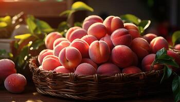 ai gerado fresco fruta cesta, saudável comendo, orgânico, maduro, natureza sobremesa gerado de ai foto