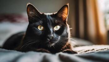 ai gerado adorável Preto malhado gato fechar-se foto